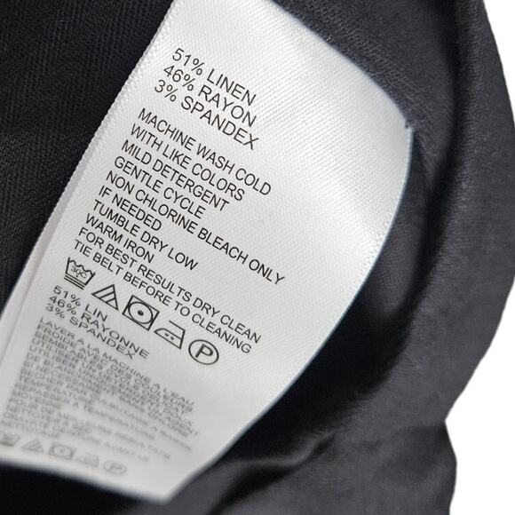 NEW Tommy Bahama 2 Black Linen Blend Belted Pant Classic Career Straight Leg - Picture 5 of 5